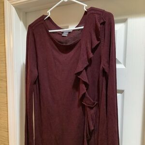 Kate & Mallory Long Sleeve Stretch Knit Woven Ruffled Top Women Size Medium